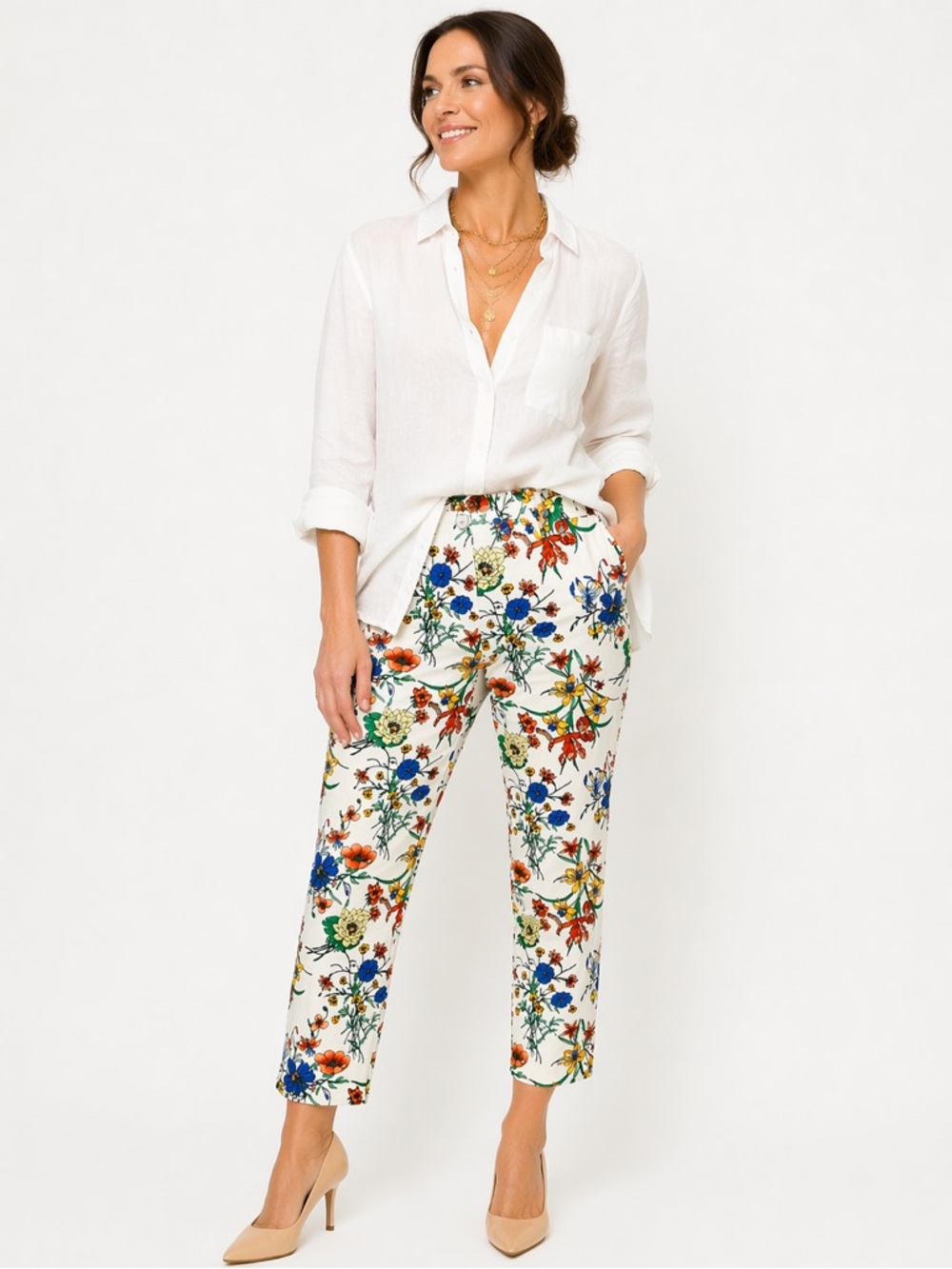 Talbots Floral Crop Pants 12 Relaxed Chino Stretch Mid Rise Casual Chic resort